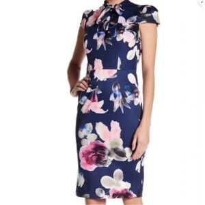 XS Betsey Johnson Navy Blue Floral Cap Sleeve Dress (size 2)